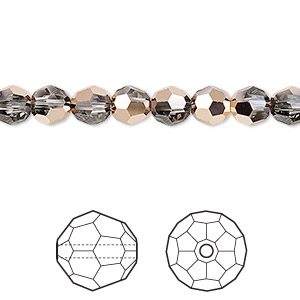 Bead, Crystal Passions&reg;, crystal rose gold, 6mm faceted round (5000). Sold per pkg of 144 (1 gross).