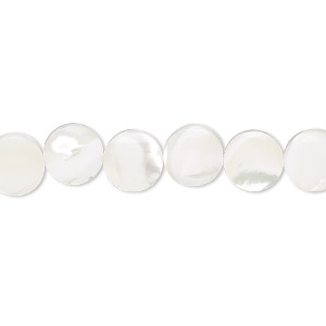 Bead, mother-of-pearl shell (bleached), white, 8mm puffed round, Mohs hardness 3-1/2. Sold per 15-1/2&quot; to 16&quot; strand.