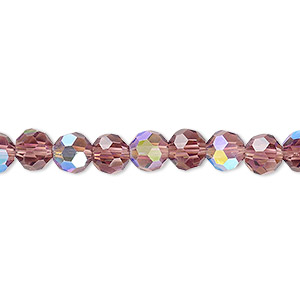 Bead, Celestial Crystal&reg;, 32-facet, transparent amethyst purple AB, 6mm faceted round. Sold per 15-1/2&quot; to 16&quot; strand, approximately 65 beads.