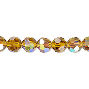 Bead, Celestial Crystal®, 32-facet, transparent gold AB, 8mm faceted ...