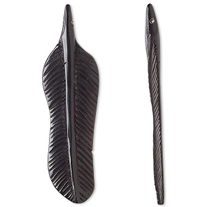 Focal, horn, 43 x 12mm hand-cut side-drilled 2-sided carved feather. Sold individually.