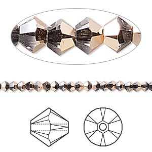 Bead, Crystal Passions&reg;, crystal rose gold, 3mm bicone (5328). Sold per pkg of 144 (1 gross).