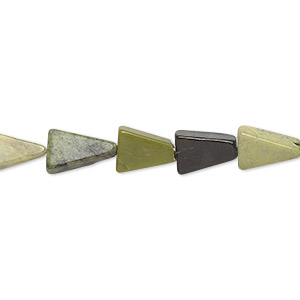 Bead, yellow &quot;turquoise&quot; (serpentine and quartz) (natural), 8x8x5mm-11x11x8mm hand-cut flat triangle, C grade, Mohs hardness 2-1/2 to 6. Sold per 13-inch strand.