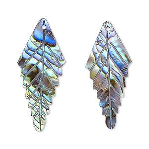 Focal, paua shell (natural), 33x14mm hand-cut top-drilled single-sided carved leaf, Mohs hardness 3-1/2. Sold per pkg of 2.