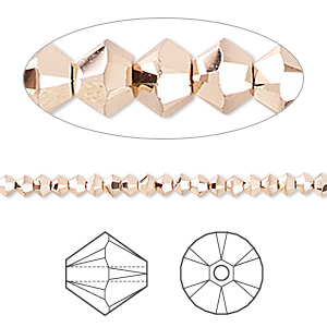 Bead, Crystal Passions&reg;, crystal rose gold 2X, 3mm bicone (5328). Sold per pkg of 48.