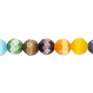 Bead mix, cat&#39;s eye glass (fiber optic glass), multicolored, 8mm faceted round. Sold per 15-1/2&quot; to 16&quot; strand.