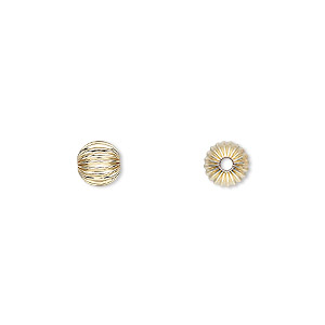 Bead, 14Kt gold-filled, 6mm corrugated round. Sold per pkg of 10.