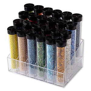 Seed bead starter set, Ming Tree&#153;, glass, opaque to transparent assorted colors, 2-3/4 x 5-1/2 x 3-3/4 inch rectangle with 24 vials, filled. Sold per 24 vial set.