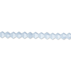Bead, glass, translucent pastel blue, 4mm bicone with 0.6-0.8mm hole. Sold per 15-1/2&quot; to 16&quot; strand.