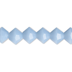 Bead, glass, translucent pastel blue, 10mm bicone with 0.6-0.8mm hole. Sold per 8-inch strand.