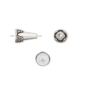 Bead, antiqued sterling silver, 11x6mm cone. Sold per pkg of 2.