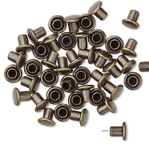 Rivet, antiqued brass, 5.5x5mm with 3mm shank and 2.5mm inside diameter,  fits 3.5-5mm hole. Sold per pkg of 50. - Fire Mountain Gems and Beads