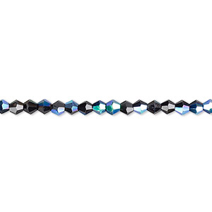 Bead, Celestial Crystal&reg;, 16-facet, opaque black AB, 3mm faceted bicone. Sold per 15-1/2&quot; to 16&quot; strand, approximately 160 beads.