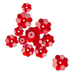 Bead, Celestial Crystal&reg;, transparent red, 10x3.5mm / 8x3mm / 6x2mm margarita flower. Sold per pkg of 12.