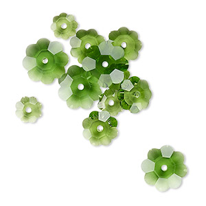 Bead, Celestial Crystal&reg;, transparent emerald green, 10x3.5mm / 8x3mm / 6x2mm margarita flower. Sold per pkg of 12.