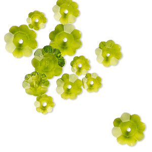 Bead, Celestial Crystal&reg;, transparent peridot green, 10x3.5mm / 8x3mm / 6x2mm margarita flower. Sold per pkg of 12.