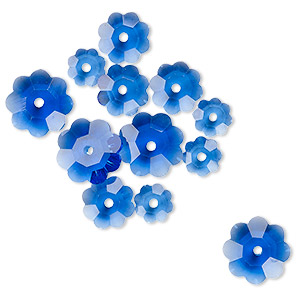 Bead, Celestial Crystal&reg;, transparent medium blue, 10x3.5mm / 8x3mm / 6x2mm margarita flower. Sold per pkg of 12.