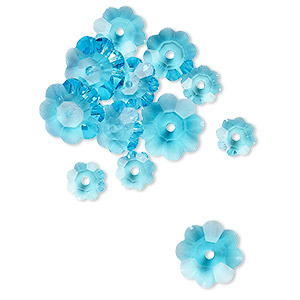 Bead, Celestial Crystal&reg;, transparent turquoise blue, 10x3.5mm / 8x3mm / 6x2mm margarita flower. Sold per pkg of 12.