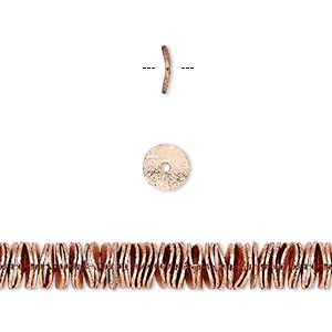 Bead, copper, 6x1mm brushed wavy rondelle. Sold per pkg of 20.
