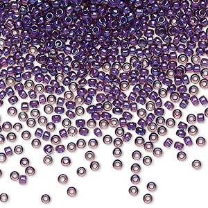 Seed bead, TOHO BEADS®, glass, opaque purple-lined rainbow rosaline ...