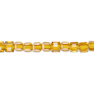 Bead, Celestial Crystal&reg;, 18-facet, transparent gold, 4mm faceted cube. Sold per 15-1/2&quot; to 16&quot; strand.