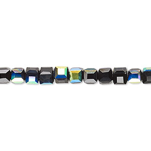 Bead, Celestial Crystal&reg;, 18-facet, opaque black AB, 4mm faceted cube. Sold per 15-1/2&quot; to 16&quot; strand.