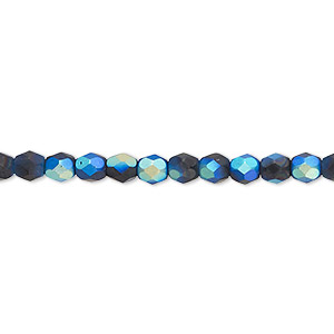 Bead, Czech fire-polished glass, opaque black half-coated matte AB, 4mm faceted round. Sold per 15-1/2&quot; to 16&quot; strand.