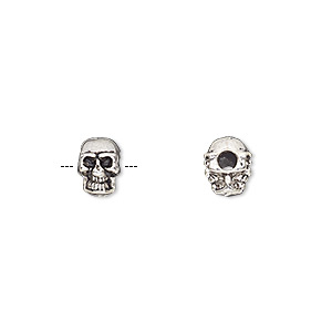 Bead, antique silver-finished &quot;pewter&quot; (zinc-based alloy), 8x5mm double-sided skull. Sold per pkg of 50.