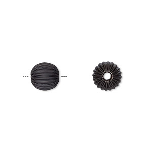 Bead, electro-coated brass, black, 8mm corrugated round. Sold per pkg of 10.