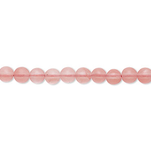 Bead, cherry &quot;quartz&quot; (glass), matte pink, 4mm round. Sold per 8-inch strand, approximately 45-50 beads.