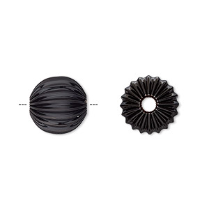Bead, electro-coated brass, black, 12mm corrugated round. Sold per pkg of 10.