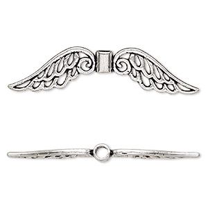 Bead, antique silver-plated &quot;pewter&quot; (zinc-based alloy), 53x13mm double-sided angel wing with cutout. Sold per pkg of 4.