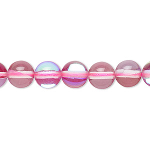 Bead, iridescent glass, transparent clear, 8mm round. Sold per 15-1/2 to  16 strand. - Fire Mountain Gems and Beads