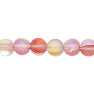 Bead, iridescent glass, translucent matte pink, 8mm round. Sold