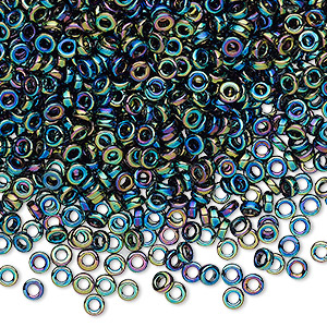 Seed bead, Miyuki, glass, opaque metallic iris variegated blue, (SPR3-455), 3x1.3mm rondelle. Sold per 10-gram pkg.