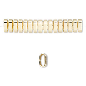 Bead, gold-finished brass, 41.5x7mm cutout oval tube. Sold per pkg of 4.