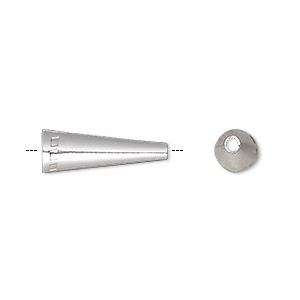 Cone, silver-finished brass, 19x6.5mm with square pattern, 5.5mm hole. Sold per pkg of 10.