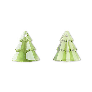 Drop, Celestial Crystal&reg;, transparent green, 15x13mm top-drilled tiered tree. Sold per pkg of 2.