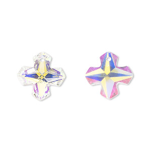 Drop, Celestial Crystal&reg;, crystal AB, 14mm Greek cross. Sold per pkg of 2.