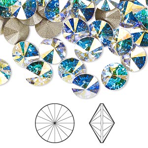 Chaton, Crystal Passions&reg;, crystal AB, foil back, 8.16-8.41mm faceted rivoli (1122), SS39. Sold per pkg of 48.