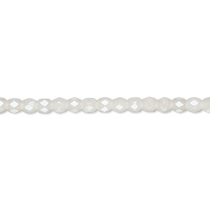 Bead, Czech fire-polished glass, light ivory luster, 3mm faceted round. Sold per pkg of 1,200 (1 mass).