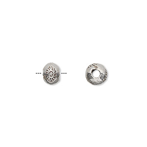 Bead, Hill Tribes, antiqued fine silver, 7x5mm rondelle with stamped sun design. Sold per pkg of 4.