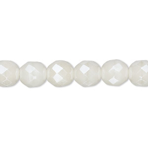 Bead, Czech fire-polished glass, light ivory luster, 8mm faceted round. Sold per pkg of 600 (1/2 mass).
