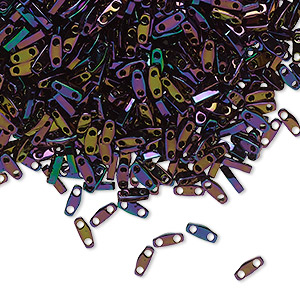 Bead, Miyuki, quarter TILA&reg;, glass, opaque iris dark plum, (QTL454), 5x1.2mm rectangle with (2) 0.8mm holes, fits up to 3mm beads. Sold per 5-gram pkg.