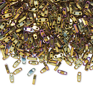Bead, Miyuki, quarter TILA&reg;, glass, opaque metallic purple gold iris, (QTL188), 5x1.2mm rectangle with (2) 0.8mm holes, fits up to 3mm beads. Sold per 5-gram pkg.