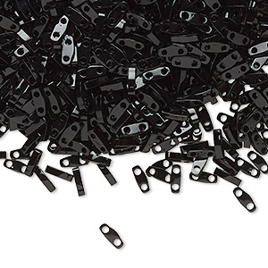 Bead, Miyuki, quarter TILA&reg;, glass, opaque black, (QTL401), 5x1.2mm rectangle with (2) 0.8mm holes, fits up to 3mm beads. Sold per 5-gram pkg.