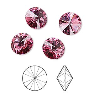 Chaton, Crystal Passions&reg;, rose, foil back, 10.54-10.91mm faceted rivoli (1122), SS47. Sold per pkg of 4.