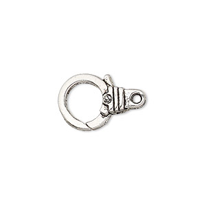 Clasp, lobster claw, antique silver-finished &quot;pewter&quot; (zinc-based alloy), 18.5x11.5mm with double-sided ribbed design. Sold per pkg of 8.