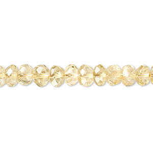 Bead, citrine and quartz crystal (natural / dyed / heated), 6x3mm-7x5mm hand-cut faceted rondelle, C grade, Mohs hardness 7. Sold per 14-inch strand.