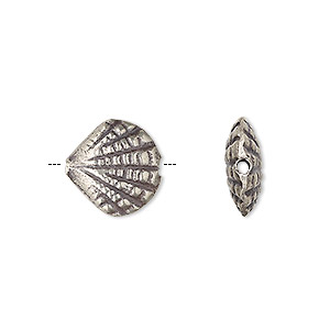 Bead, Hill Tribes, antiqued fine silver, 13x13mm double-sided puffed shell. Sold individually.